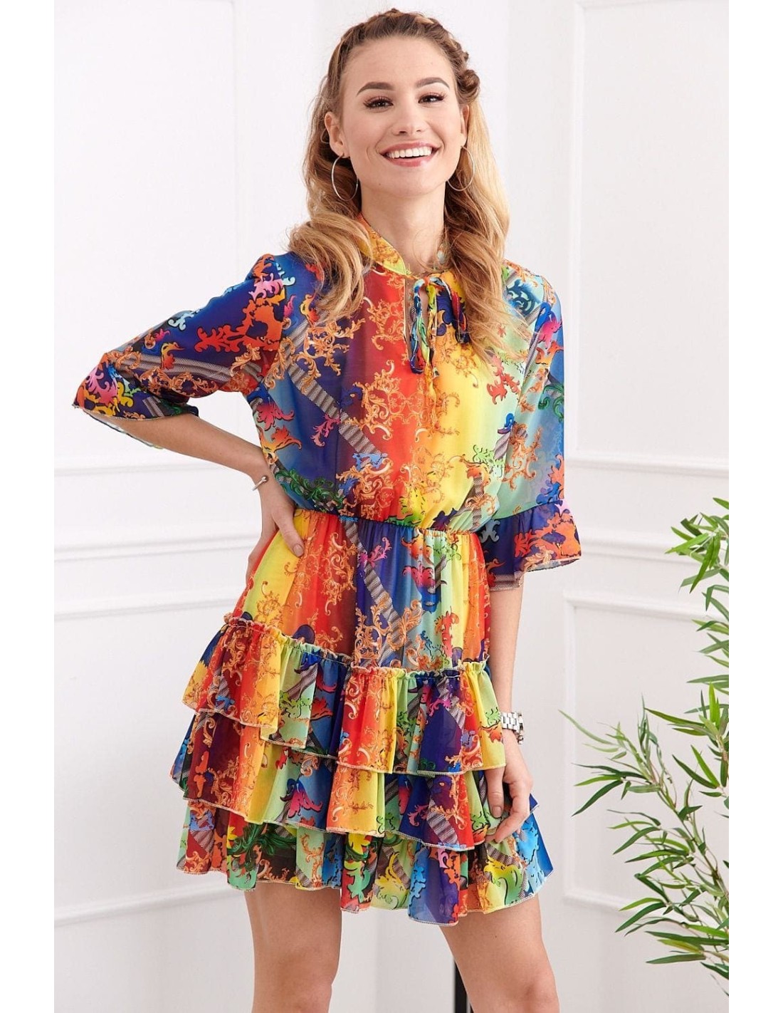 Airy dress with colorful patterns 8660 - Online store - Boutique